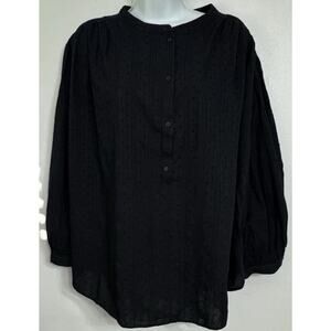 H&M Blouse Women’s Size XL Eyelet Long Sleeve Black Front Button Cotton NEW